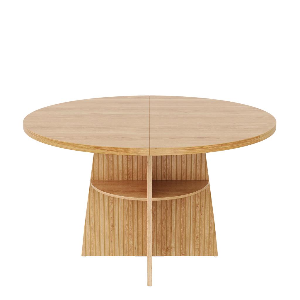 Tavolo da Pranzo Rotondo Estensibile 110-150x110x77,5 cm, Tavolo da Cucina per 2-8 Persone, Salvaspazio con Ripiano Integrato, Tavolo Moderno in Legno dall'Aspetto Naturale