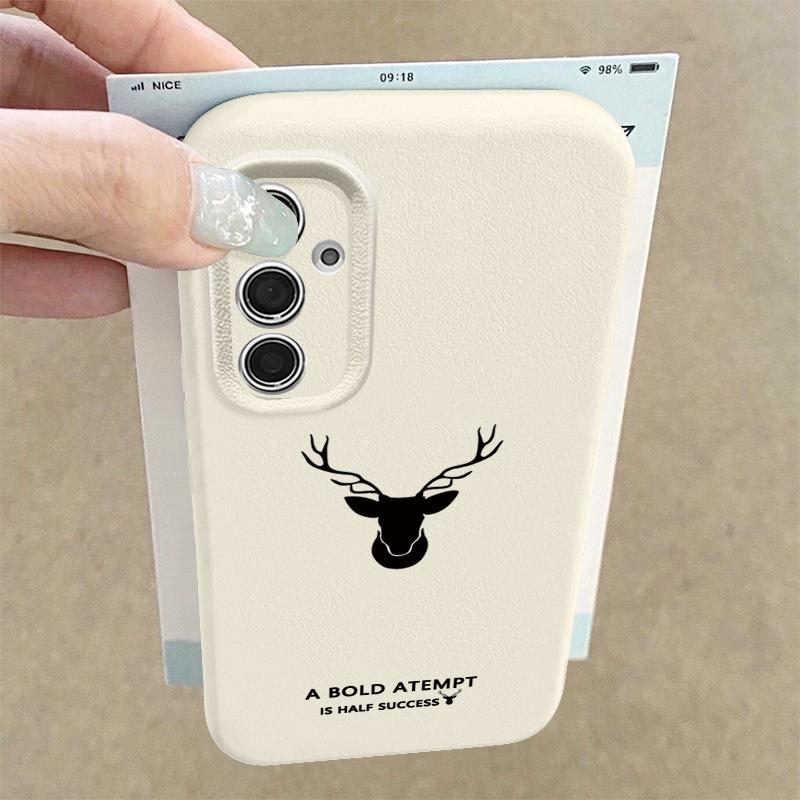 Simple Deer Pattern TPU Soft Slim Case For Samsung S25 S24 FE S23 Ultra S22 S21 A16 A56 A36 A55 A15 Shockproof Matte Leather Texture Phone Cover