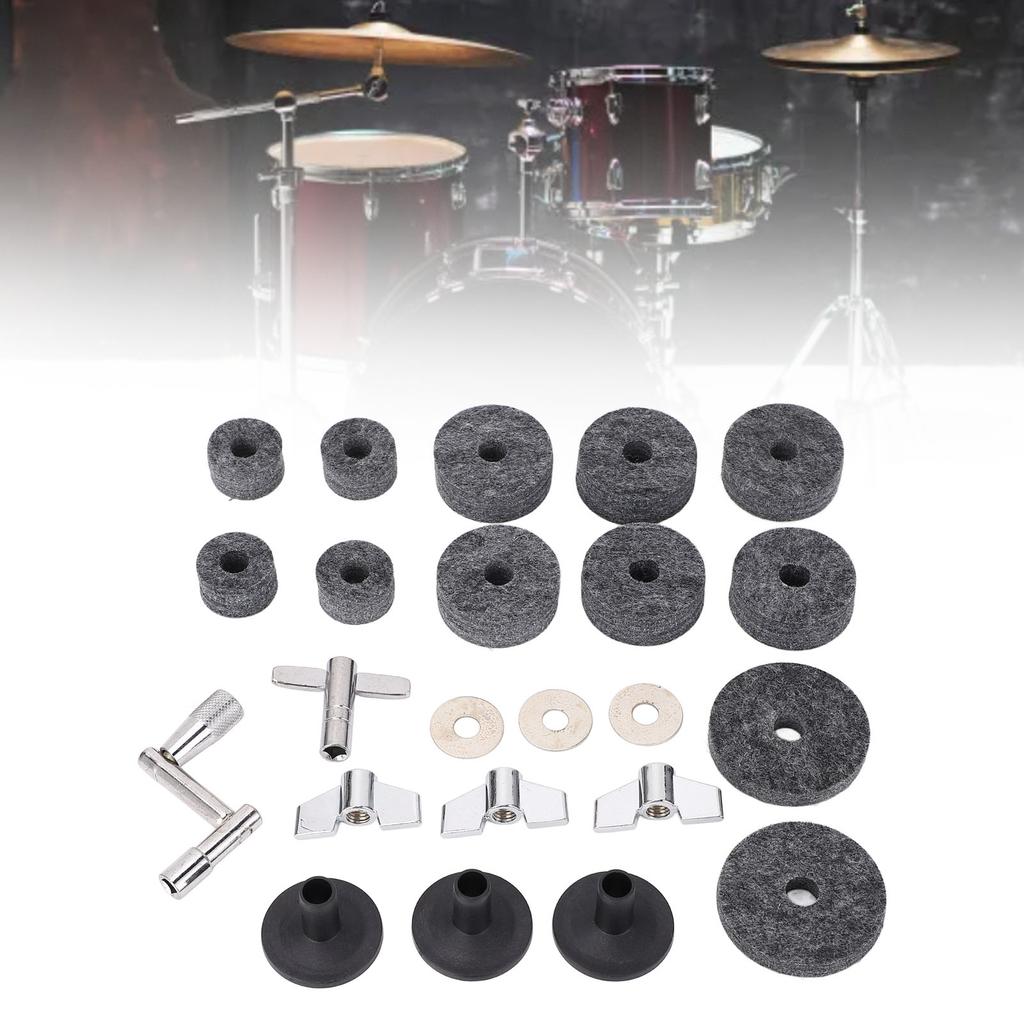 23 Pieces Cymbal Replacement Accessories Non Slip 2.5cm 4cm 5cm Felt Pads   Cymbal Sleeves Nuts Washers Base Set