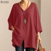 ZANZEA Women Casual V-Neck Loose 3/4 Sleeve Solid Blouse