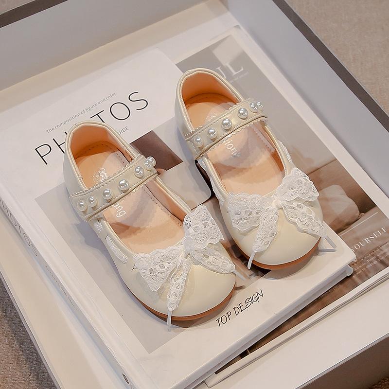 

[Fashion Sweet Bow Princess Shoes Mary Jane Flat Shoes for Girls Spring Autumn Leather Casual Comfort] size 28 бежевий