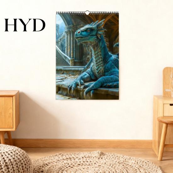 Daily Planner Calendar 2026 Dragon Wall Jan. - Dec. 12-Month with Fantasy Illustrations for Home Office