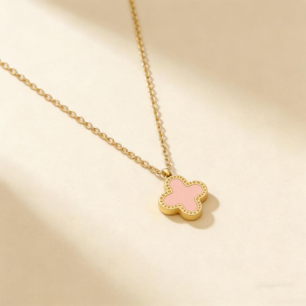 Zestaw biżuterii ze stali tytanowej w kształcie czterolistnej koniczyny z masą perłową: Naszyjnik, Bransoletka i Kolczyki - Damska Moda Prosty Luksusowy Design.