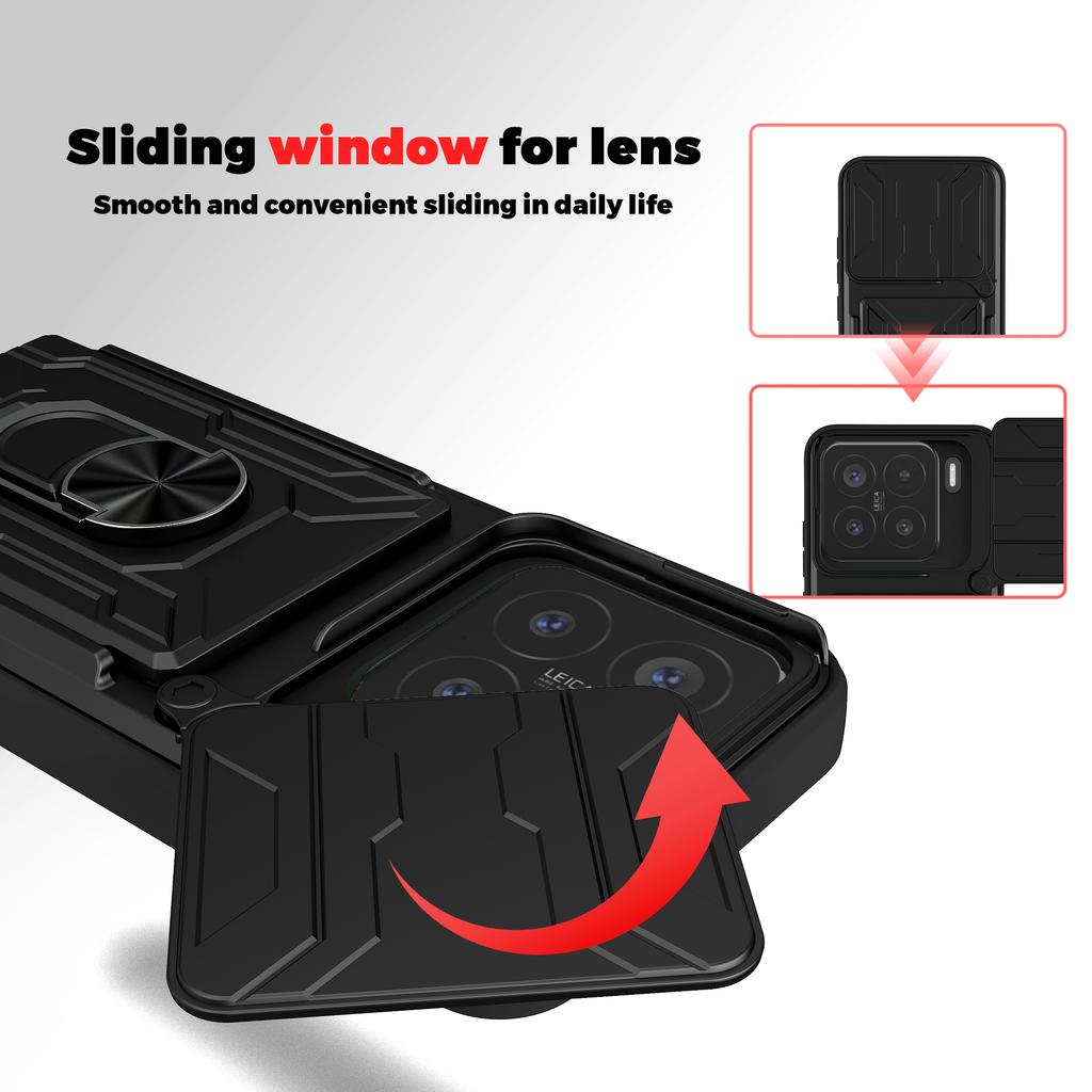 For Xiaomi 15 Case Camera Rotation Slide Card Slot Rotation Car Magnetic Ring Phone Case Protective Cover