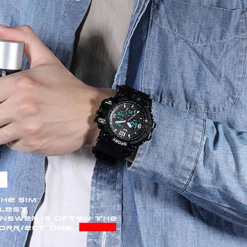 Waterproof Dual Display Alarm Clock Sports Watch for Teens and Men