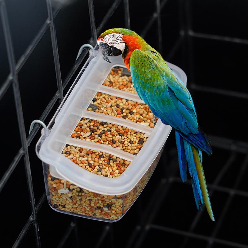 Bird Food Box Plastic Transparent Anti-Spill Parrot Feeder Hanging Parrot Spill Proof Food Box Bird Universal Feeding Boxs