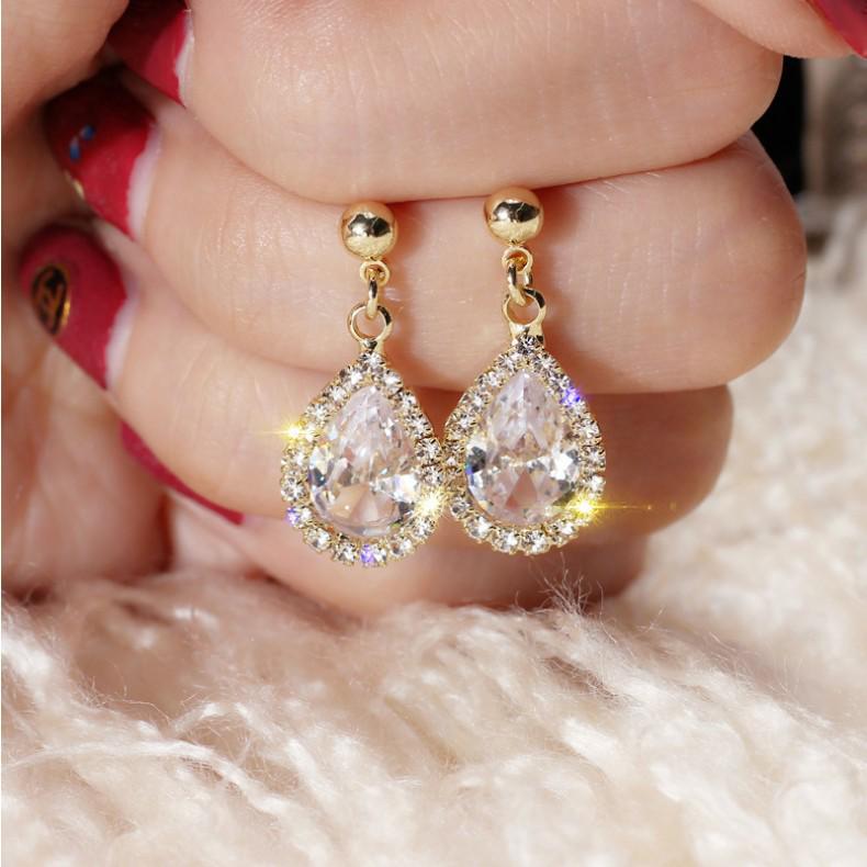 Korean Style Fashion Rhinestone Crystal Water Drop Earrings