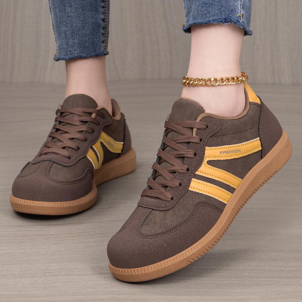 Spring Women's Retro Color Block Lace-up Sports Shoes - Plus Size German Training Style