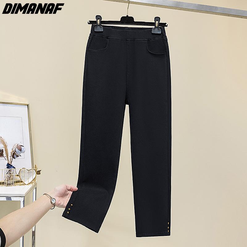 

DIMANAF 2024 весна лето большие размеры длинные брюки женские эластичные облегающие женские однотонные черные свободные повседневные базовые брюки брюки 2XL чёрный