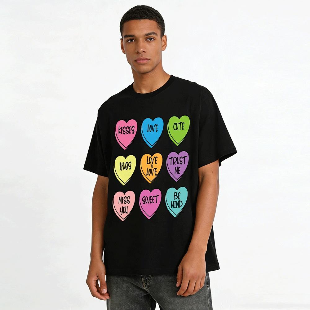 Valentine's Day Heart Slogan Printed Casual Top Pure Cotton T-shirt