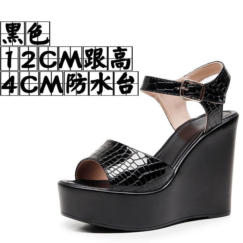 8cm 10cm 12cm Elegant Thick Bottom Platform Sandals 2025 Patent Leather Shoes Block High Heels Sandals Office Model Dress Party
