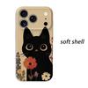Big Eyed Floral Cute Black Cat Holding Flower Art Film Aesthetic Protective Shockproof Bumper Case Cover For iPhone 14 15 16 Pro Max Plus