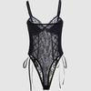 Body Modellante Lingerie 051 Patchwork in Ecopelle Nera con Lacci e Pizzo Europeo 051
