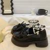 Women's Platform Leather Loafers with Bow Design Retro British Style Spring and Autumn Casual Shoes Fashion Footwear