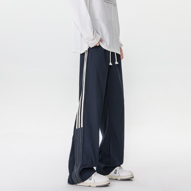 American Three-bar Sweatpants Men's Spring and Summer High Street Versatile Wide-leg Casual Sweatpants Trendy Brand Large Size Straight Long Pants