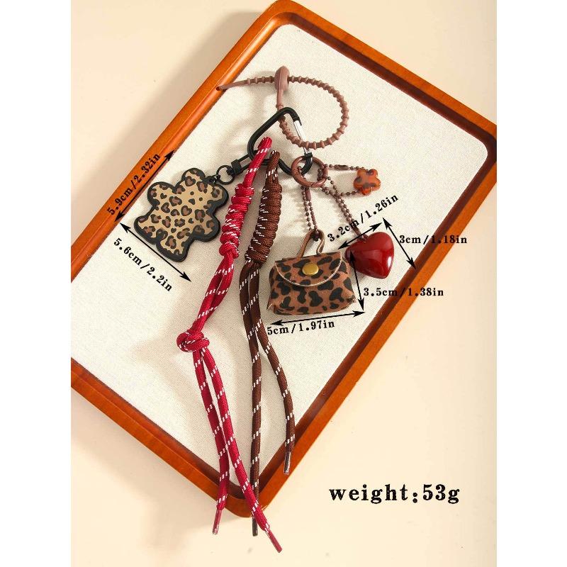 Small and cute leather leopard print small bag pendant keychain leopard print bear love extremely complex bag pendant