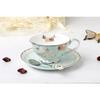 Fine Bone China Tea Cups And Saucers, Pastel Blue Floral Design Coffee Mug Tea Cups Set With Gift Box For Women Mom, 7 Ounces