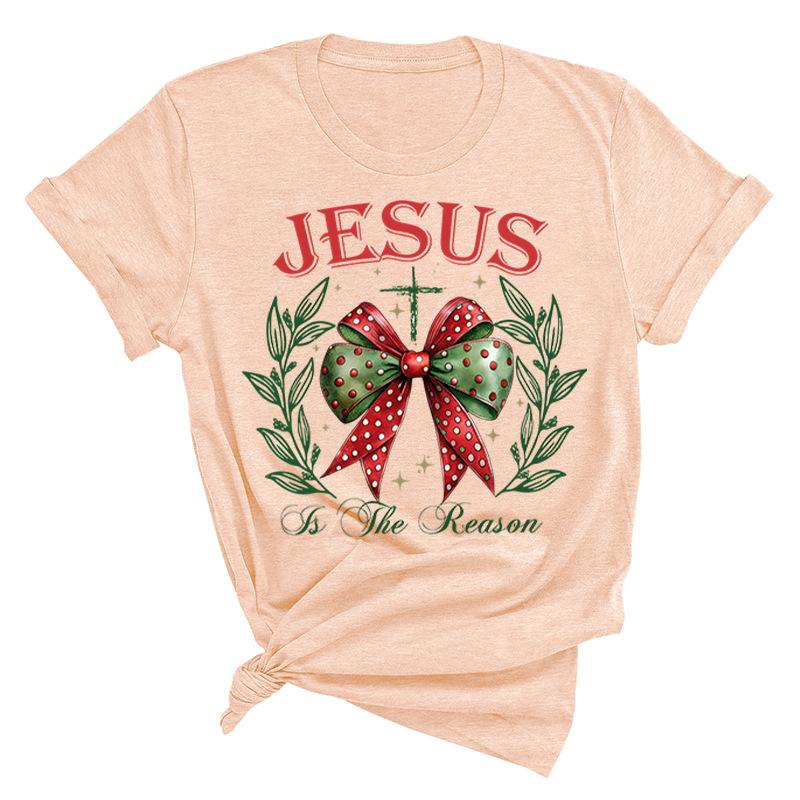 Weihnachten Bedrucktes Reines Baumwoll Kurzarm Damen Freizeit Trendiges T-Shirt Pullover Weihnachten Mode Oberteil T-Shirts Damen