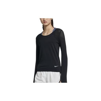 Pulóver de Cuello Redondo con Estampado de Logotipo Casual Deportivo Transpirable de Secado Rápido Camiseta de Manga Larga Tops para Mujer Negro BQ9554-010