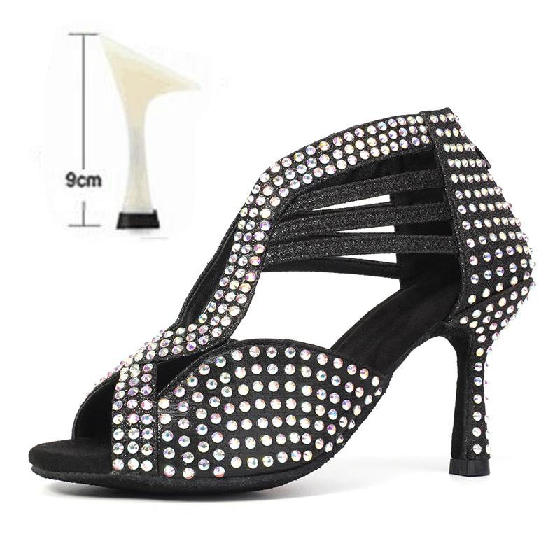 Scarpe da Ballo Latino con Strass Suola Morbida Donna Scarpe da Ballo di Piazza per Feste Tacco 90mm