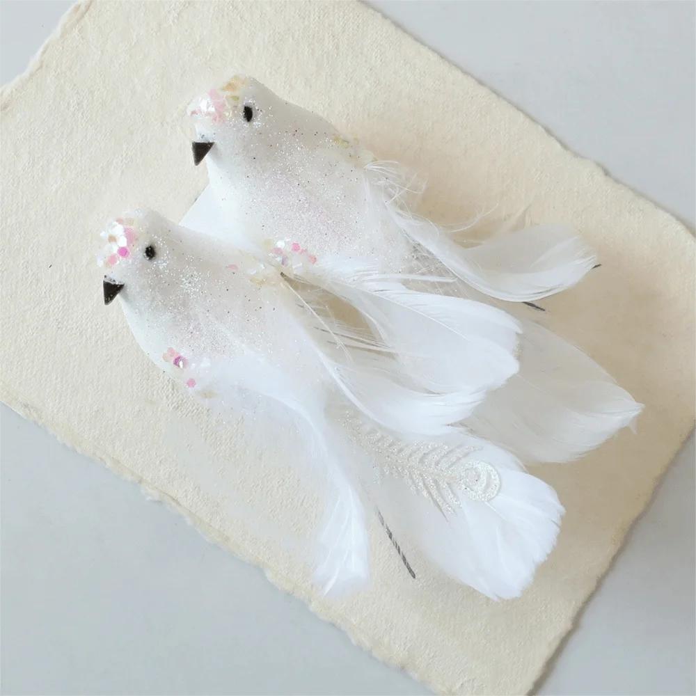 Brokatowa Symulacja Piankowy Ptak Realistyczny Piękny Ptak z Piór Ozdoby Białe Gołębie Ręcznie Robione Zawieszki na Choinkę
