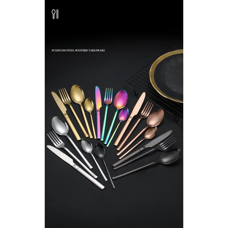 Stainless steel tableware, Knight series set, 24 piece Western style steak knife, fork, spoon set, gift box light luxury