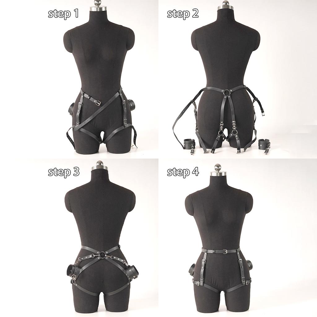 Set di Imbracature per Gambe Bondage in Ecopelle PU, Sexy Reggicalze in Ecopelle PU con Manette e Restrizioni, Imbracatura per Coscia Outfit Rave.