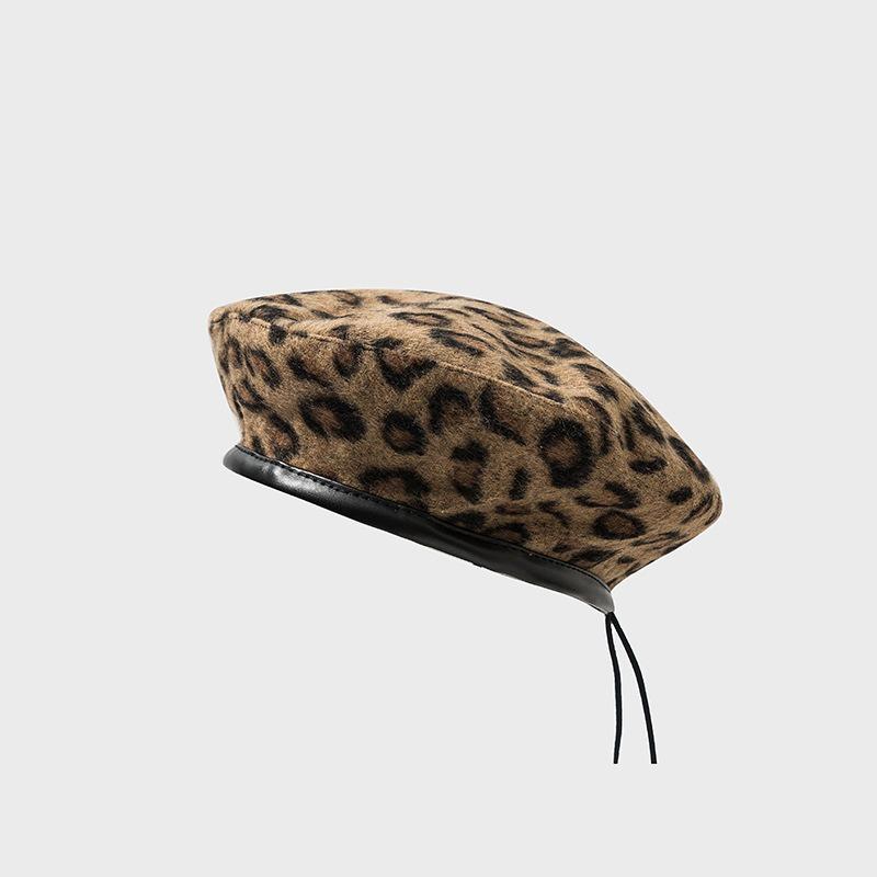 Leopard print beret children autumn and winter literary and simple bud hat niche retro personalized casual painter hat