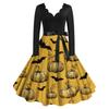 Halloween Print Flare Dress For Damer Langermet Kjole Fritidskjoler