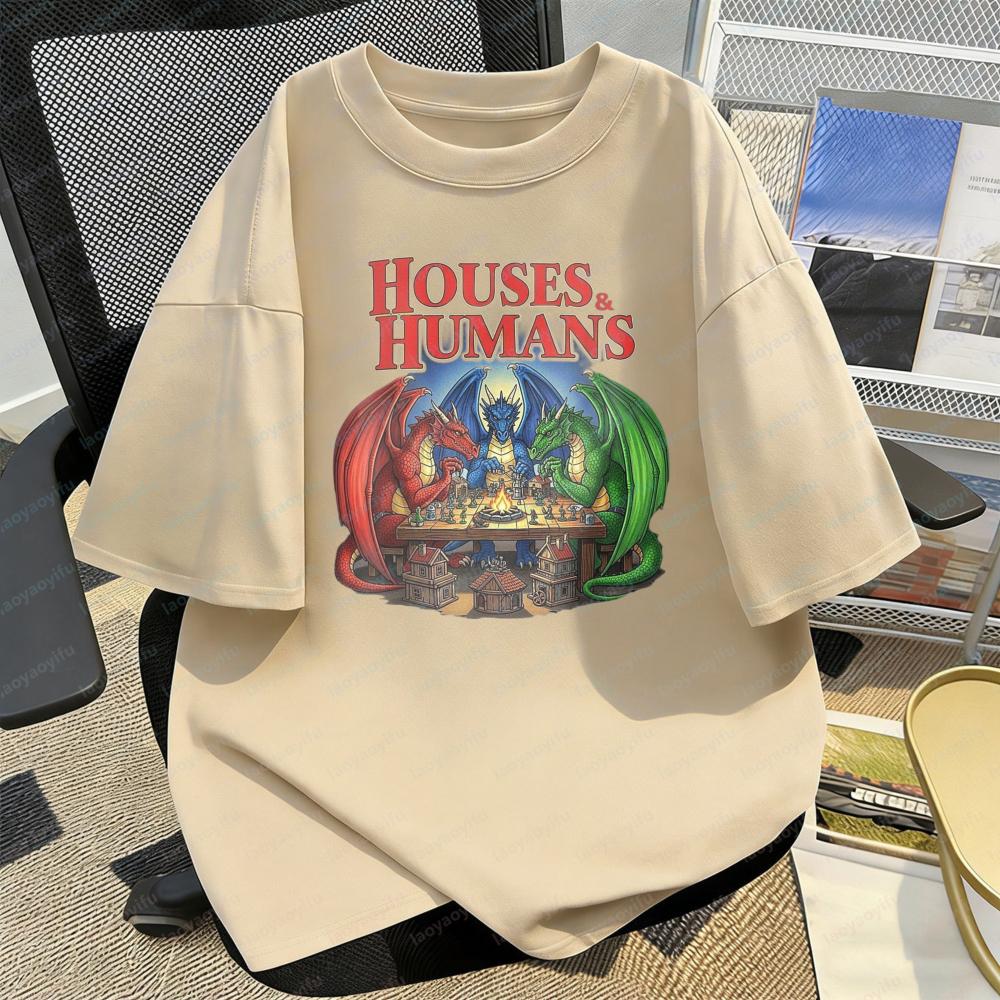 Houses and Humans Dragon Castle Print Unisex Tee Fantasy Board Game TShirt Casual Fashion Trendy Graphic Tops Mens Camisetas