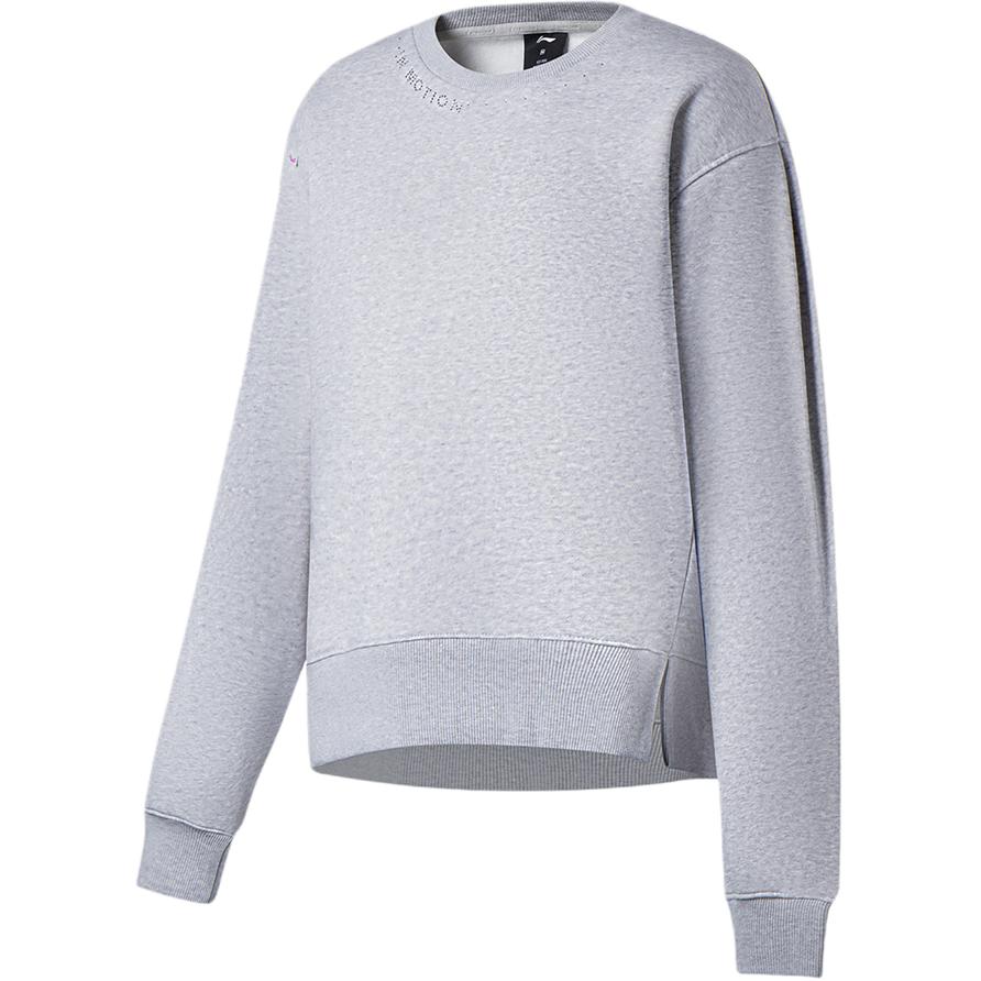 Li Ning Fitness Series Letter Print Pattern Round Neck Pullover Long Sleeve Hoody Women sweatshirt Floral-Gray AWDSB10-3 XXL