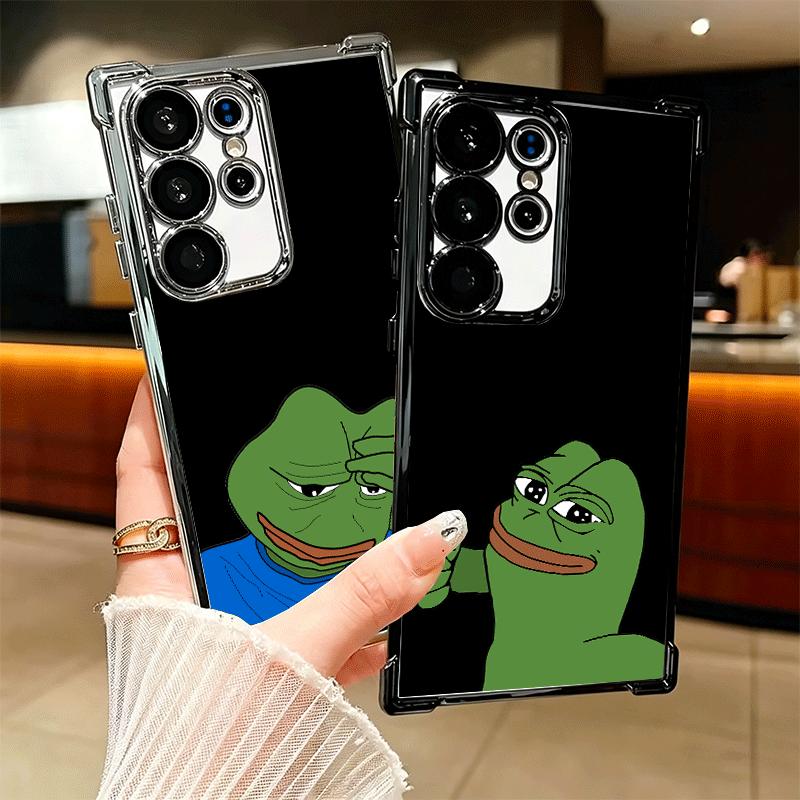 Funny Sad Forg P-Pepe Meme Plating Phone Case For Samsung Galaxy S24 S25 FE S26 Edge S23 Ultra S22 S21 Plus S20 Anti-Fall Airaba