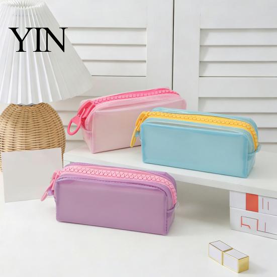 PVC Pencil Case Stationery Case, Large Capacity Pouch, Fashionable Bag Smooth Zipper Pen Organizer for School Office Student Use