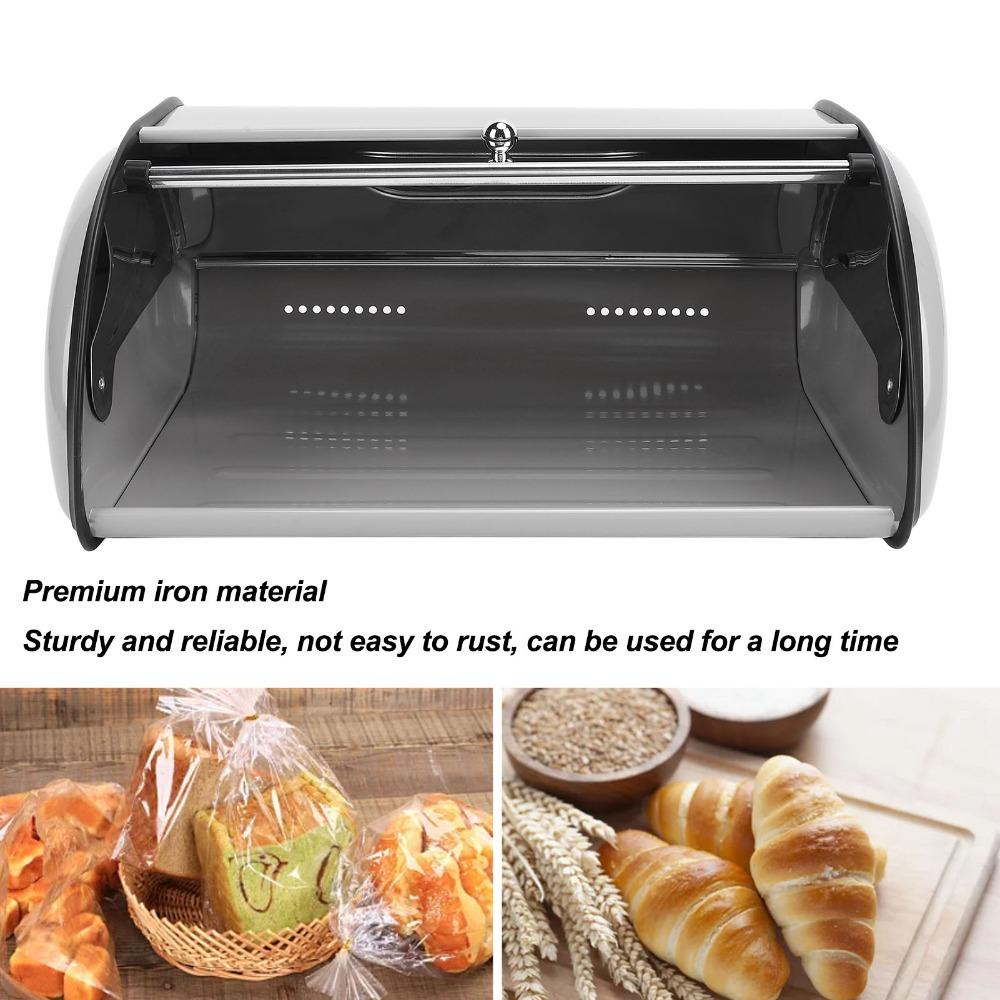 Grey Bread Storage Container Stainless Steel Metal Bread Bin Roll Top Bread Box  Kitchen Countertop