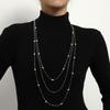 Long Autumn and Winter Elegant Imitation Pearl Level Necklace Women's Geometric Trend Sweater Chain
