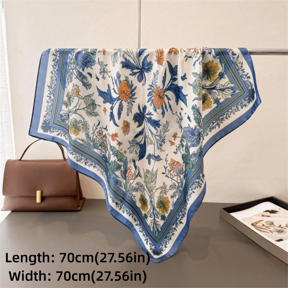 New 70cm Women Silk Scarf Square Luxury Scarves Foulard Floral Print Hair Band