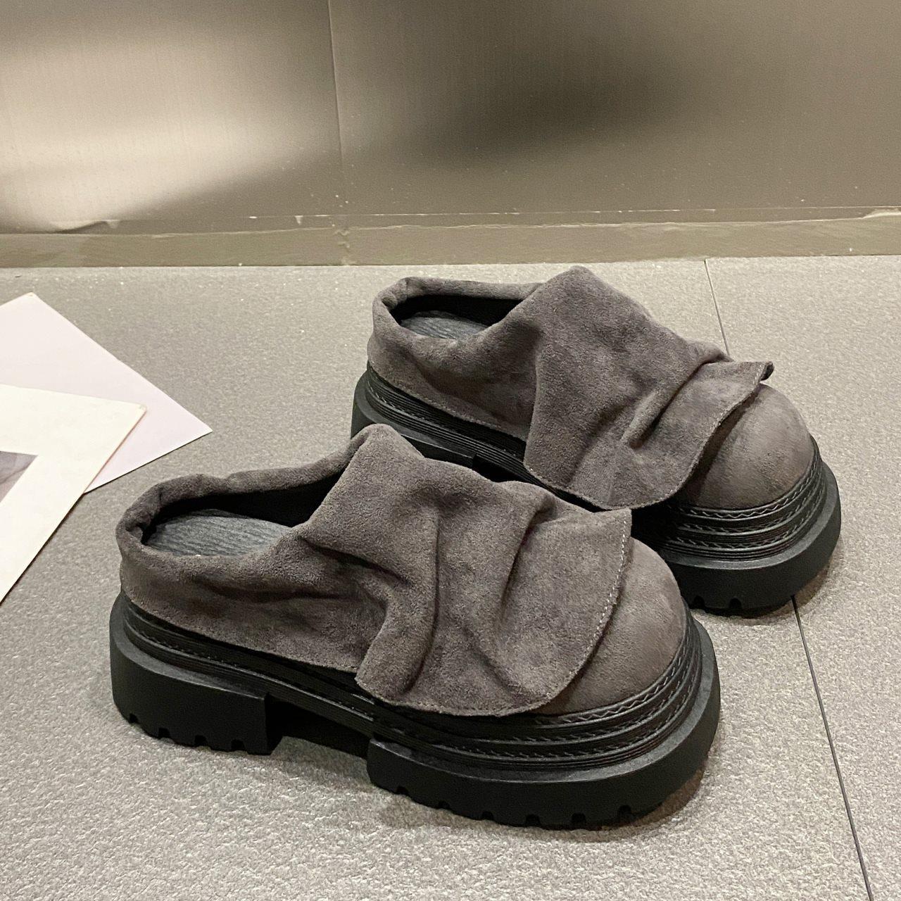 

Дорогие модные женские туфли тапочки на толстой подошве матовая кожа повседневные весенние ретро новые туфли на платформе 39 темно-серого