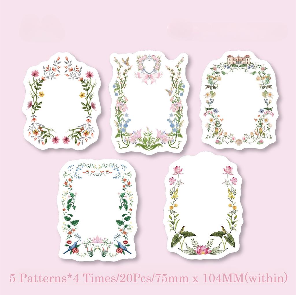 20/40Pcs Flower Series Vintage Flower Border Memo Pad Collage Scrapbook Material Paper Creative DIY Decoration Notes & Messages