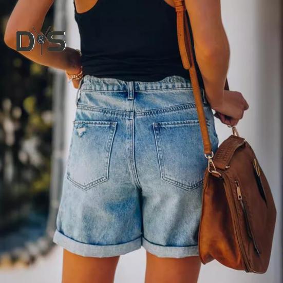 Jean Shorts for Women High Waisted Ripped Distressed Denim Shorts Summer Stretchy Casual Shorts with Pockets