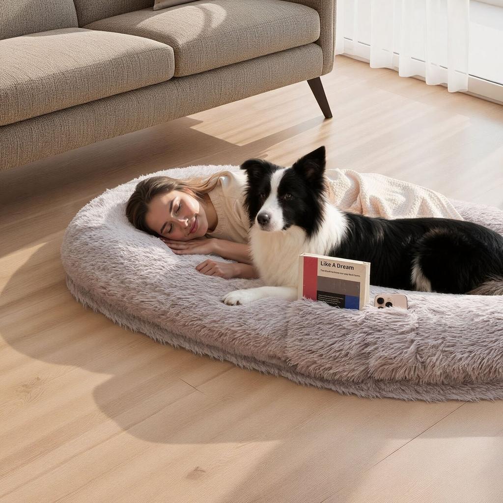 Human Dog Bed, 1710 x 1000 x 240 mm Orthopedic Memory Foam Human Sized Dog Bed, Humans Pet Beds with Side Pocket, Handle & Zipper, Removable