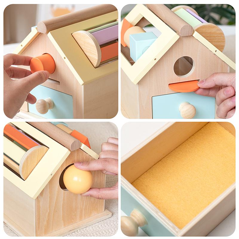 Kinder Holz Montessori Haus Lernspielzeug Busy Board Aktivität Objektpermanenz Box Feinmotorik Sensorisches Spielzeug für Kleinkind