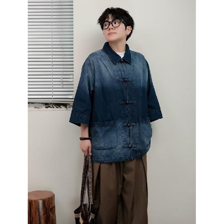 Retro Denim Workwear Short Sleeved Shirt, Men'S And Women'S Summer Fashion Brand, Japanese Retro Half Sleeved Trend, Cool And Loose Shirt