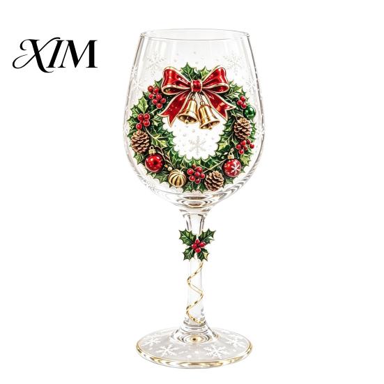 Schneemannmusterkelch Weihnachts-Stielweinglas, Schneemann/Weihnachtsmannkranz/Elch/Weihnachtsbaum Handbemalt, Elegantes Trinkglas Kreatives Stielglas für