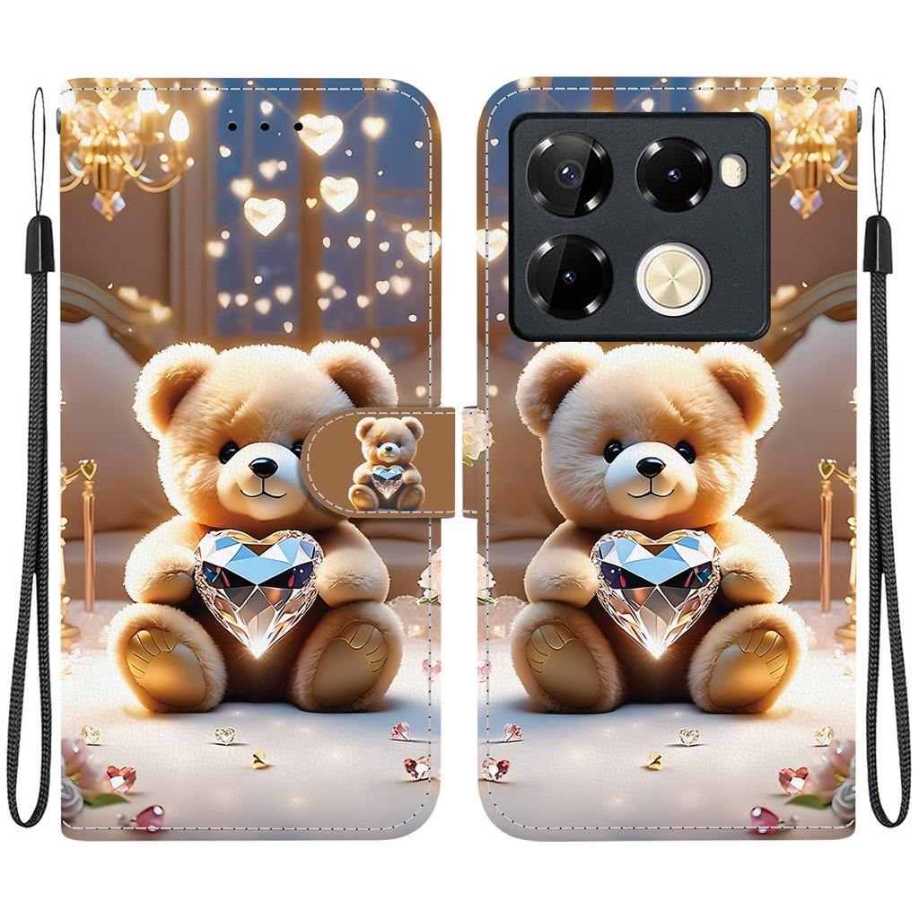 Handmade PU Leather Flip Case for Infinix Note 40 Pro 4G/5G (X6850/X6851) Anti-Slip Shockproof Cover with Wrist Strap & Heart/Rose Cat Designs