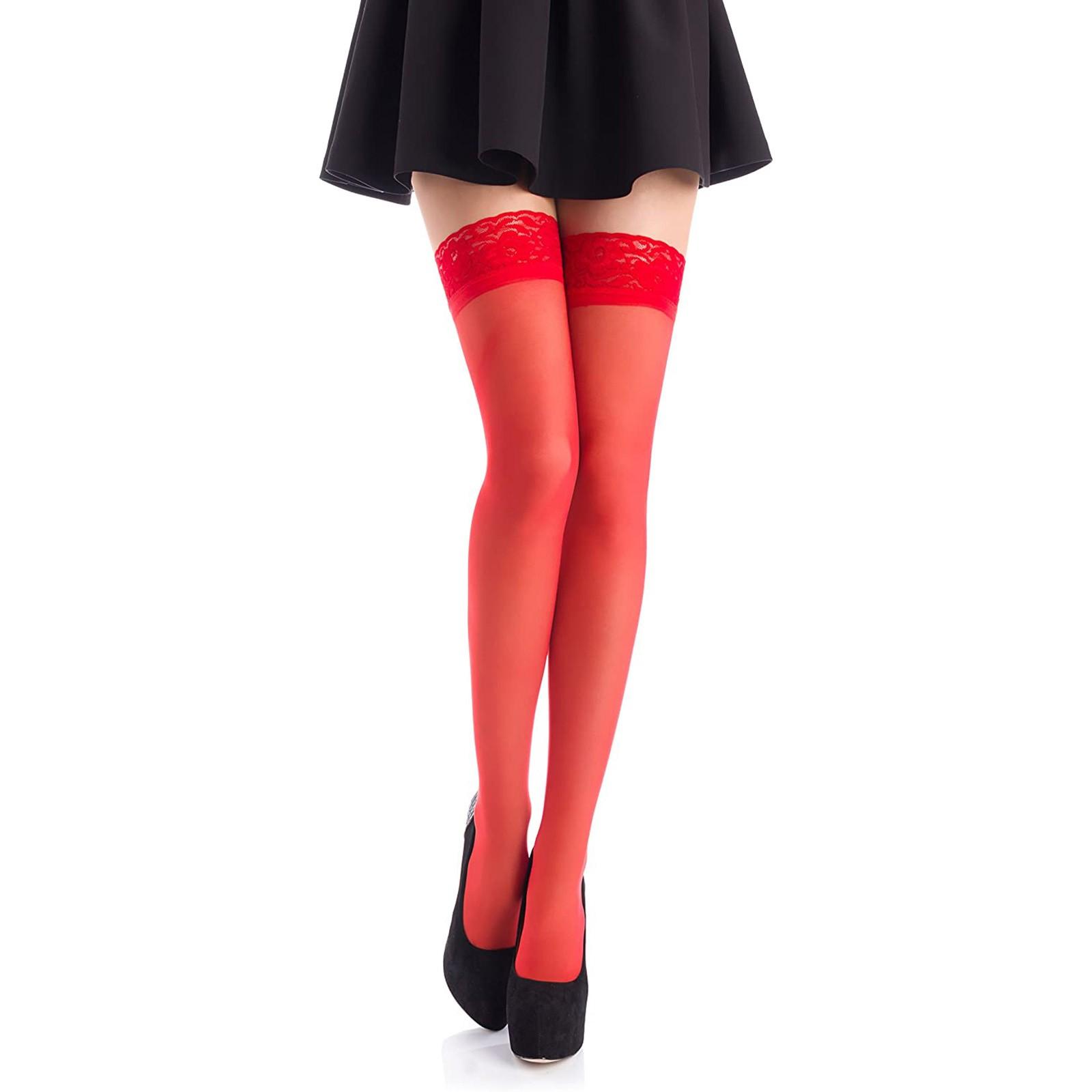 

(Курица Кунг Пао)Чулки выше колена, нескользящее прозрачное нижнее белье Babydoll с высоким бедром, сексуальное женское белье One Size красный