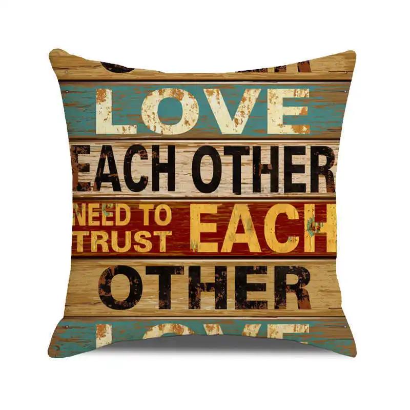 Home Chair Seat Furniture Pillow Cover Retro Industrial Style Cushion Wood Grain Letter Decor Pillowcase