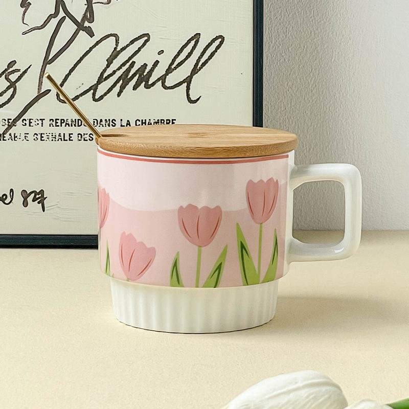 Gift Box Girly Tulip Perfume Cup Mug Pink Duo Couple Cute Ceramics