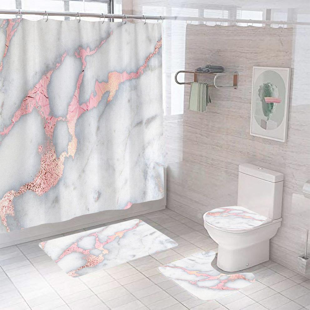 Bathroom Shower Curtain Four-piece Digital Printing Marble Waterproof Shower Curtain Toilet Partition Curtain Bath Mat