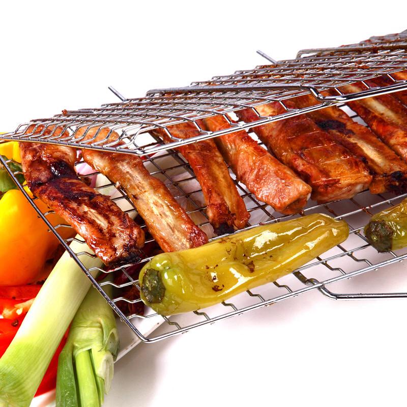SMVP Square Fish Grilling Rack with Wooden Handle