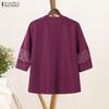 ZANZEA Women Lace Splice 3/4 Sleeve Casual V-Neck Blouse